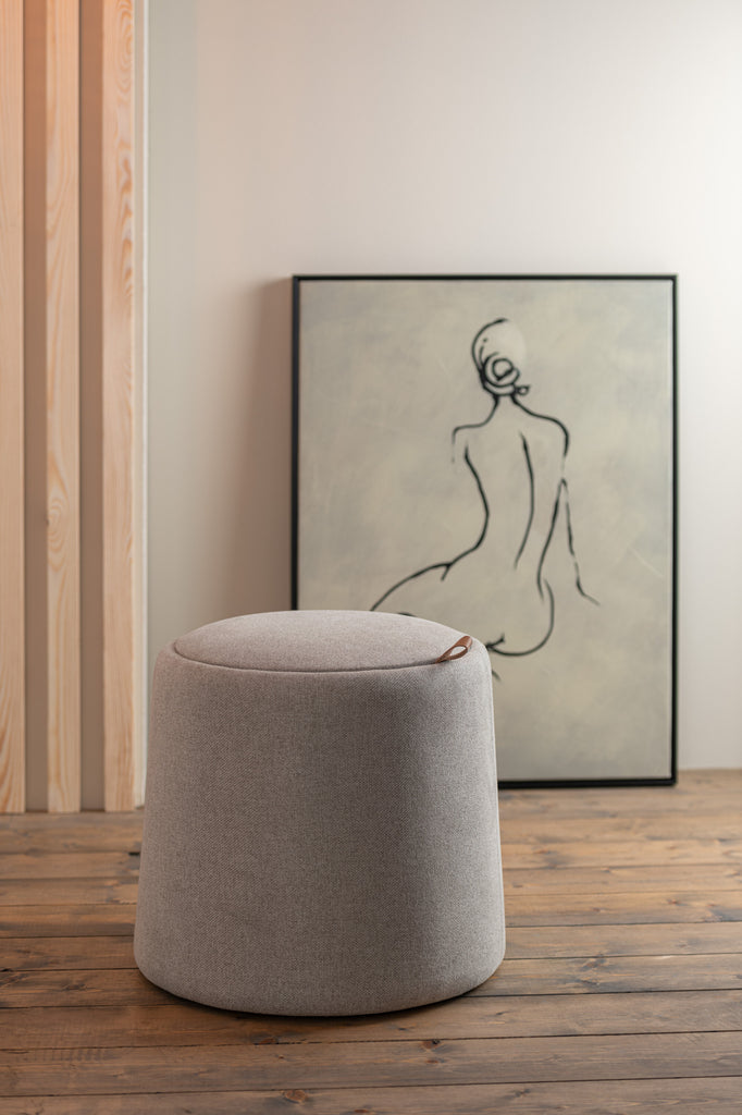 Poef/Bijzettafel textiel/hout beige - J-LINE