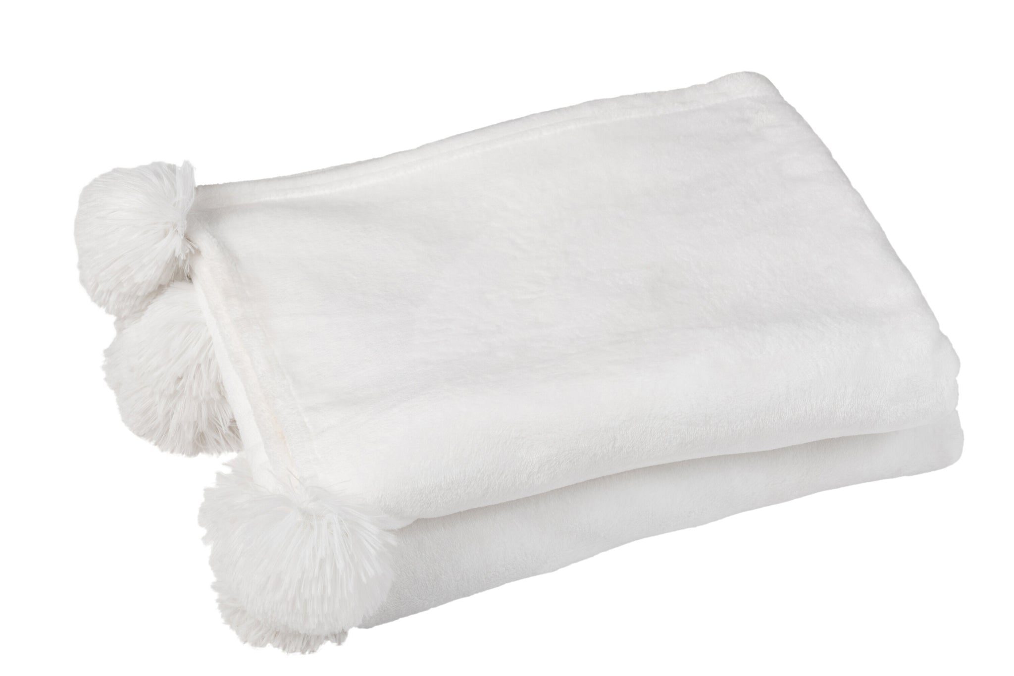 Plaid Pompom Polyester Blanc - J-LINE