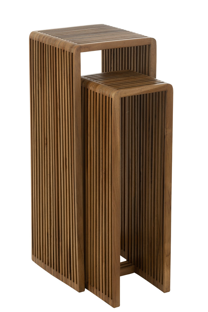 Plantenstand S/2 gerecycleerde teak bruin - J-LINE
