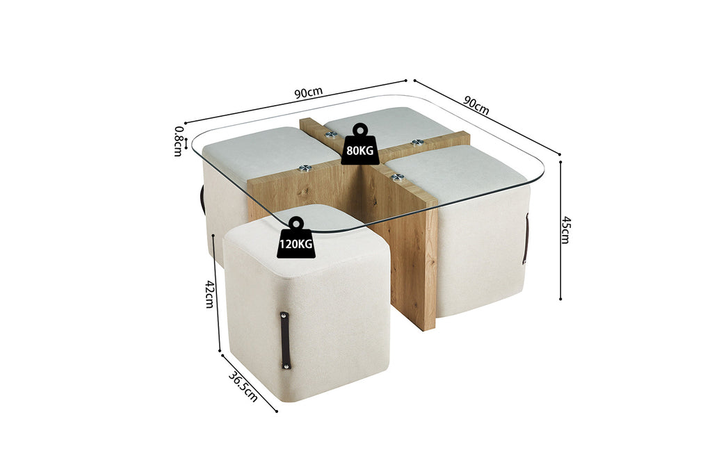 Salontafel 'Shana' met 4 poefs stof Decor Oude eik - RS