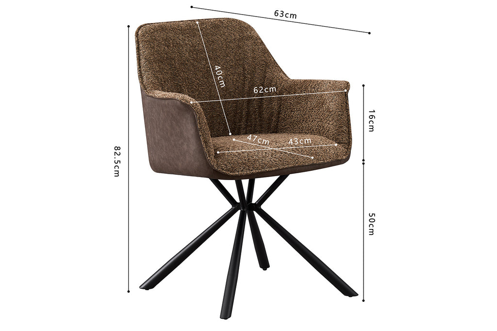 Stoel 'Lucie' Bouclé Zand Rug PU Bruin - RS