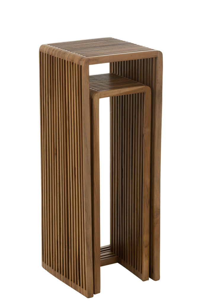 Plantenstand S/2 gerecycleerde teak bruin - J-LINE
