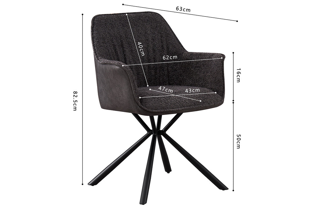 Stoel 'Lucie' Bouclé Grijs Rug PU Lichtgrijs - RS