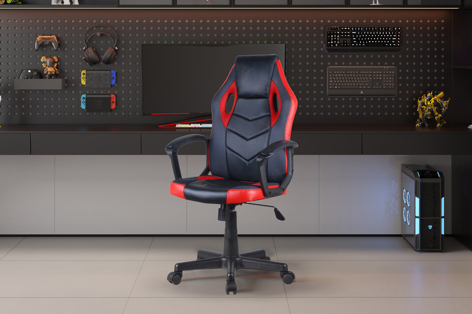 Gamingstoel 'Tiger' PU Zwart/Rood/Grijs - RS