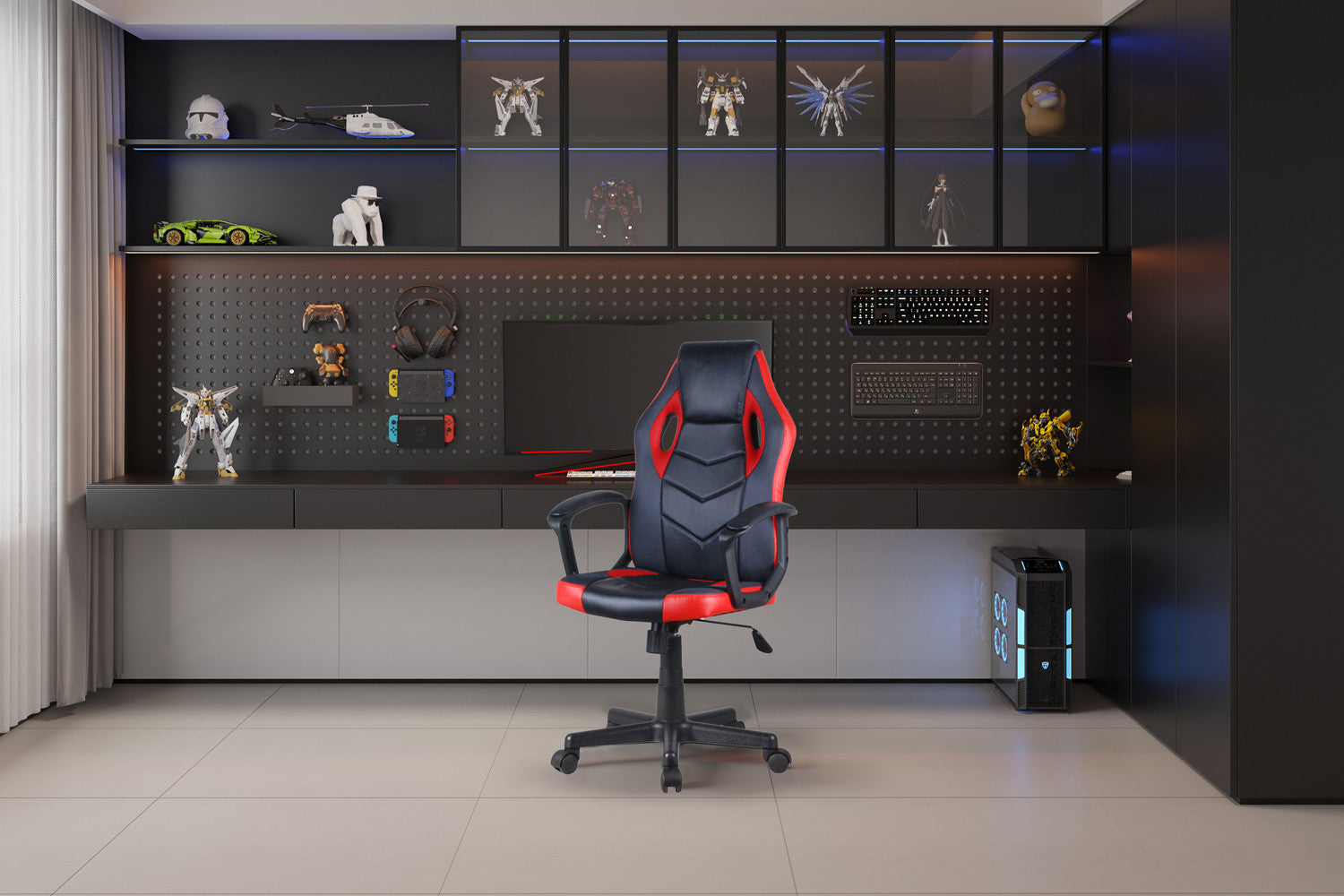 Gamingstoel 'Tiger' PU Zwart/Rood/Grijs - RS