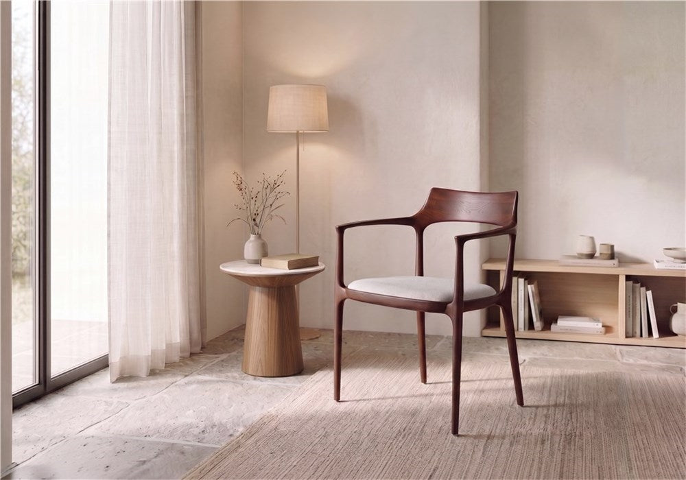 Fauteuil de table Moris, pieds en bois de frêne noir - VDC