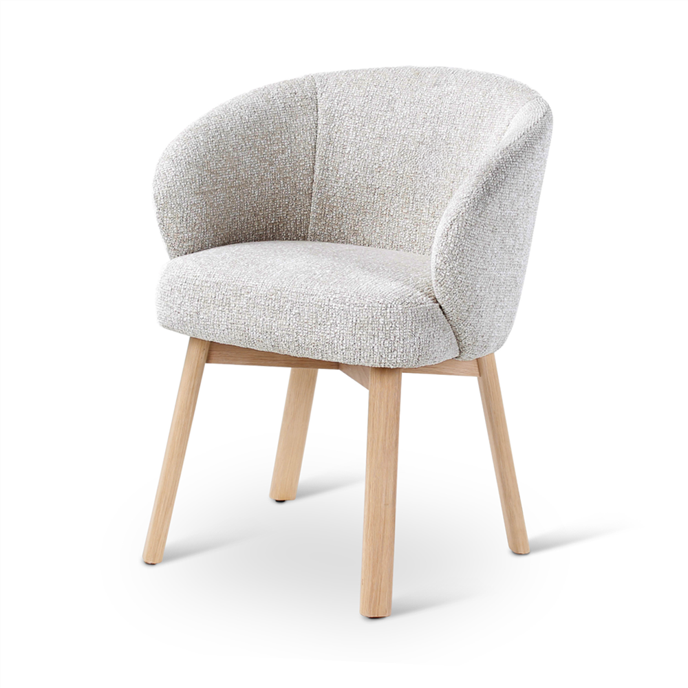 Armstoel Bolly beige, houten poten eik naturel - VDC