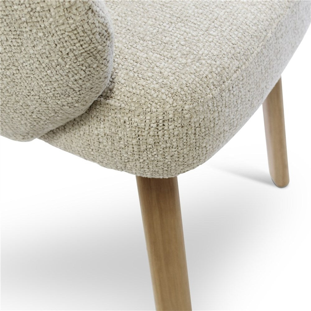 Armstoel Bolly beige, houten poten eik naturel - VDC