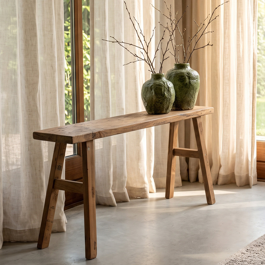 Java timmerman bijzettafel/bankje - gerecycled hout - 80x17x50 cm - RAW