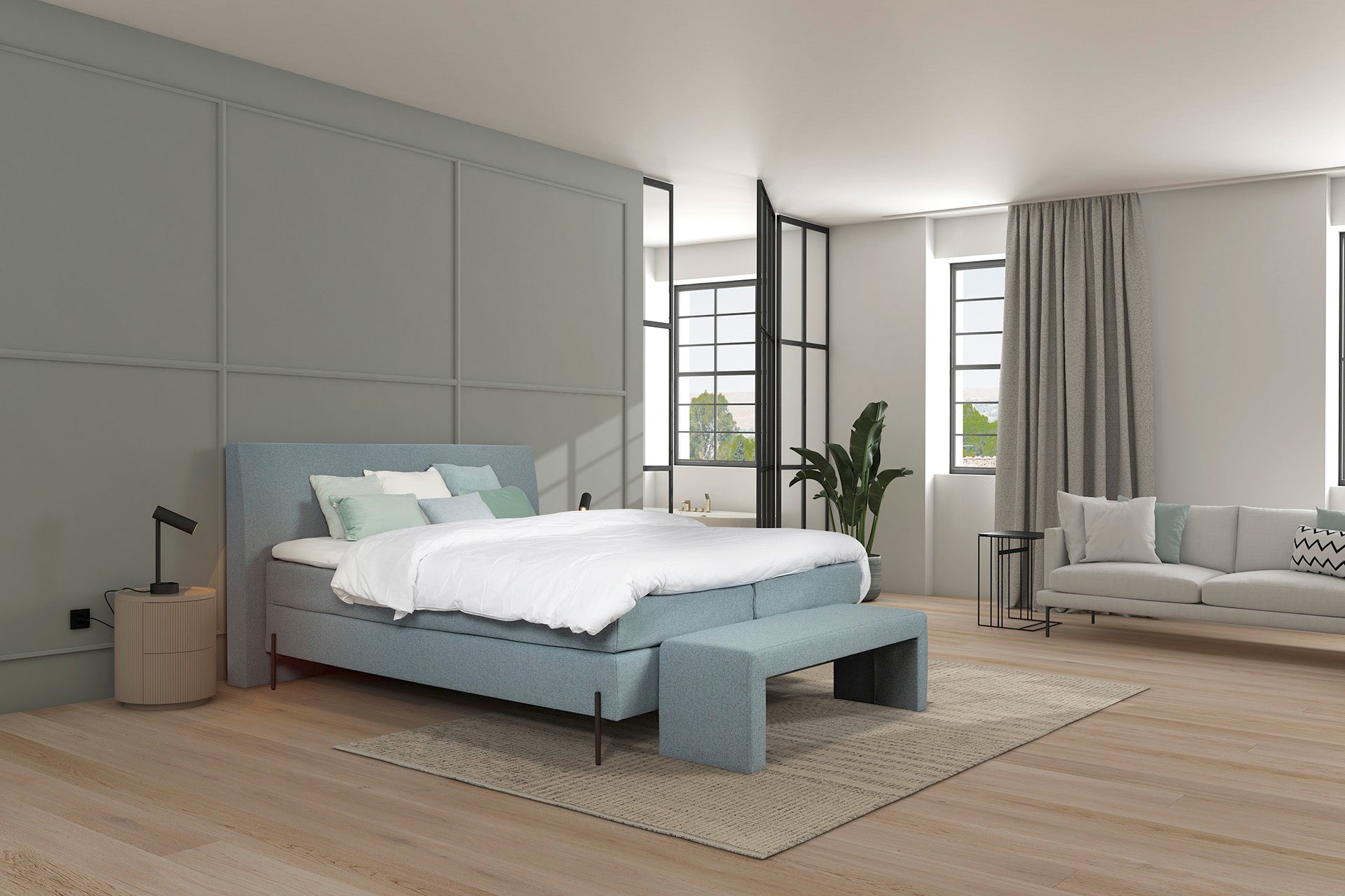 Bed Arkin met gestoffeerde matras en topper VLS