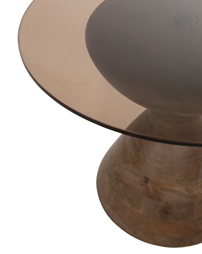 bijzettafel Yves Ø57, H47, Bruin Walnoot, Rookglas- NW