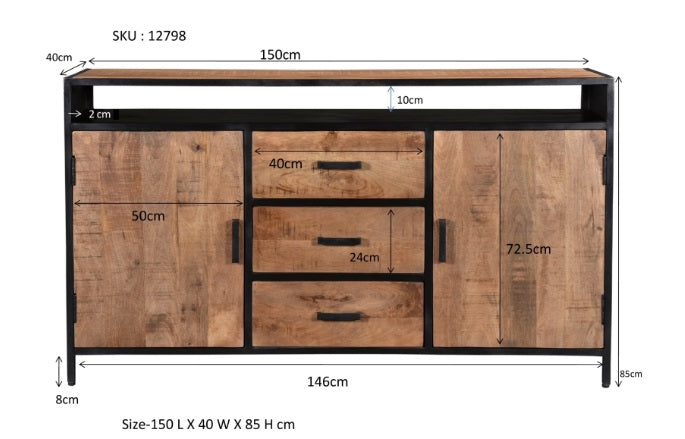 Dressoir Sturdy 150 open LF - 3 lades en 2 deuren