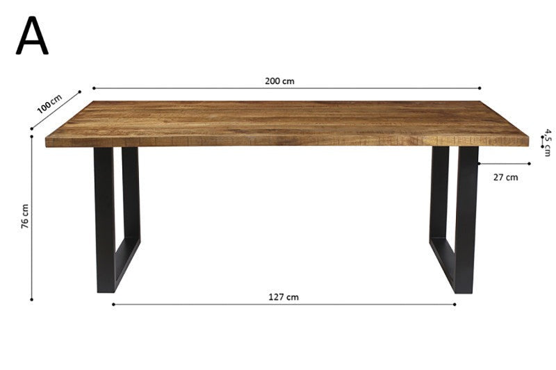 Table à manger 'Nicola' 180cm ou 200cm RS - rectangulaire mangolia naturel ou noir