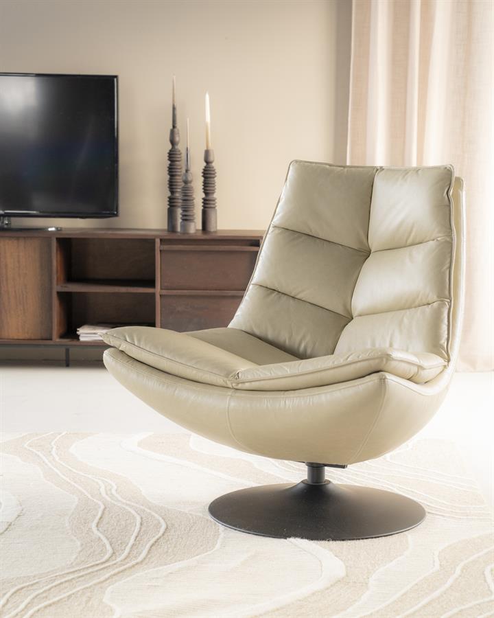 Fauteuil Sven roterend - Boho leer - zwart, cognac of beige - ELEO