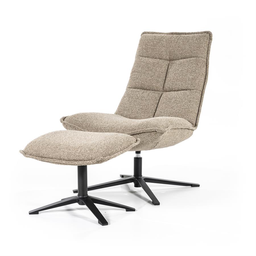 Fauteuil met voetenbank Marcus - roterend - bouclé: mosgroen, beige, grijs of antraciet - ELEO