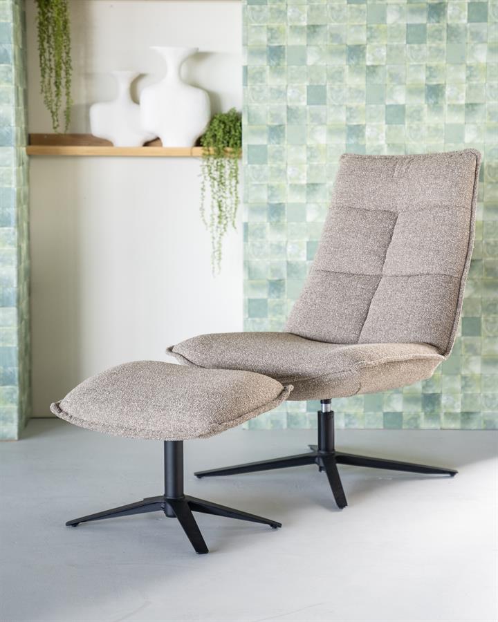 Fauteuil met voetenbank Marcus - roterend - bouclé: mosgroen, beige, grijs of antraciet - ELEO