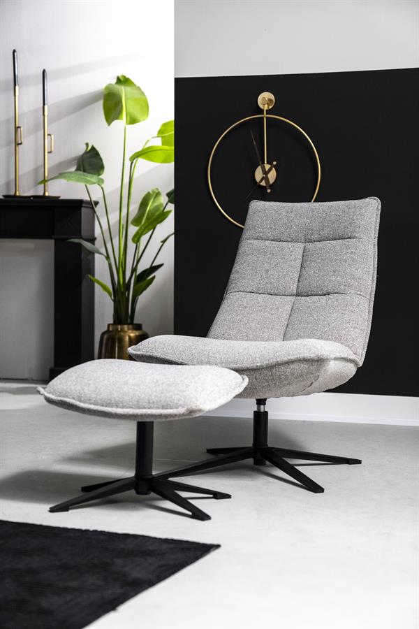 Fauteuil met voetenbank Marcus - roterend - bouclé: mosgroen, beige, grijs of antraciet - ELEO