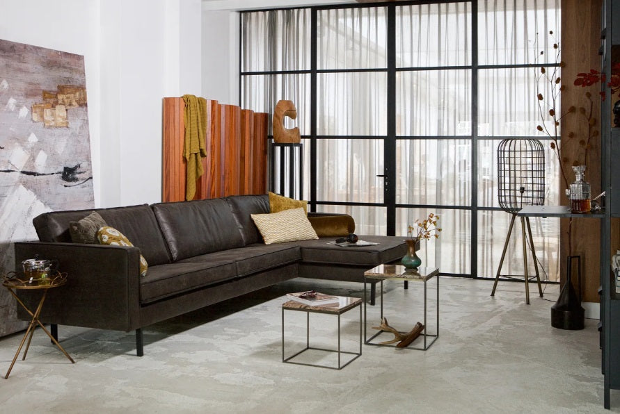 Salon Rodeo - chaise longue droite - cuir recyclé cognac, noir ou vert mousse - EEKH