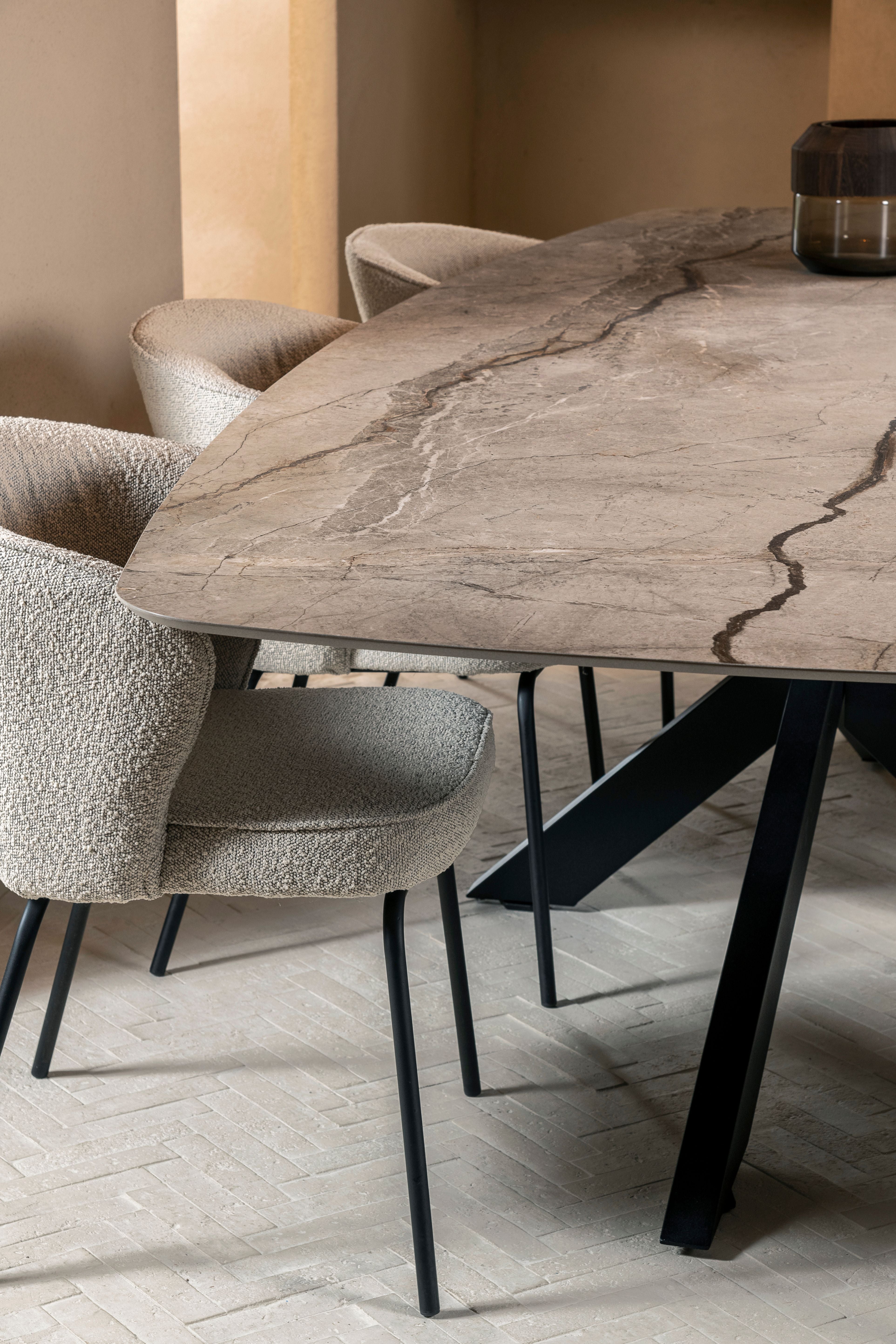 Eettafel keramisch Silver Root, metalen poot zwart - PRN