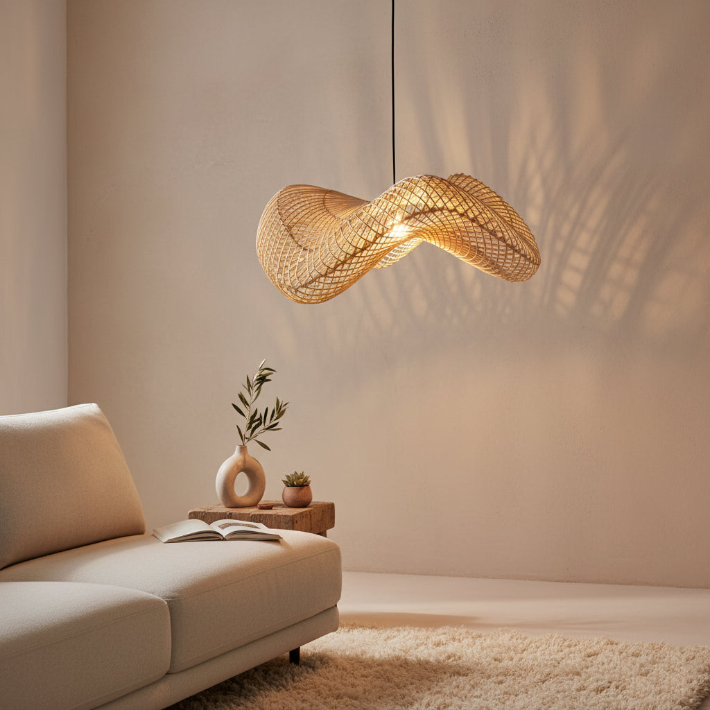 Wave rotan hanglamp L - Ø 71x26 cm - RAW
