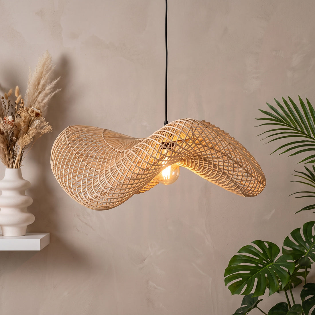Wave rotan hanglamp L - Ø 71x26 cm - RAW