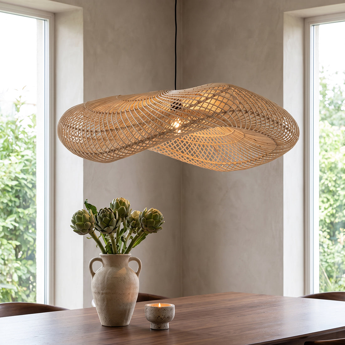 Wave rotan hanglamp XL - Ø90x22 cm - RAW
