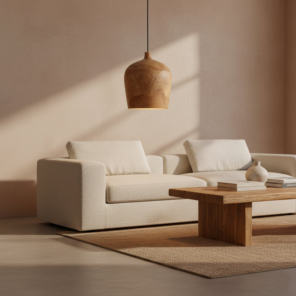 Sirocco teak houten hanglamp Fles - Ø 25x28 cm - RAW