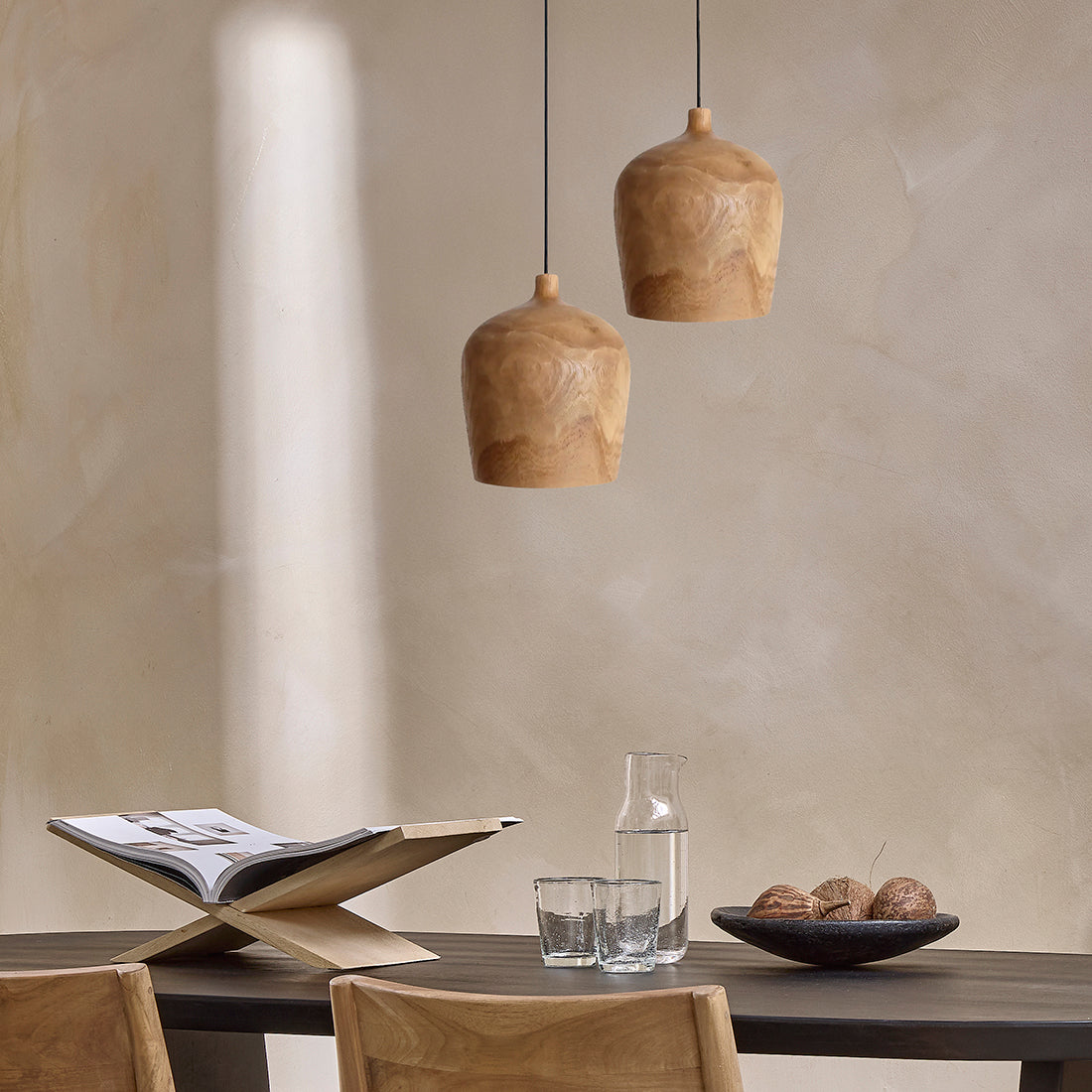 Sirocco teak houten hanglamp Fles - Ø 25x28 cm - RAW