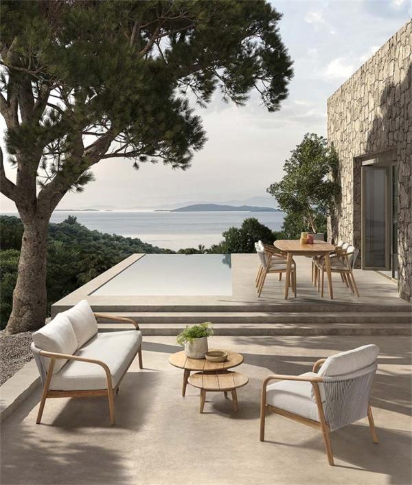 Chaise longue d'extérieur 2,5 places BORAS en teck naturel - VDC