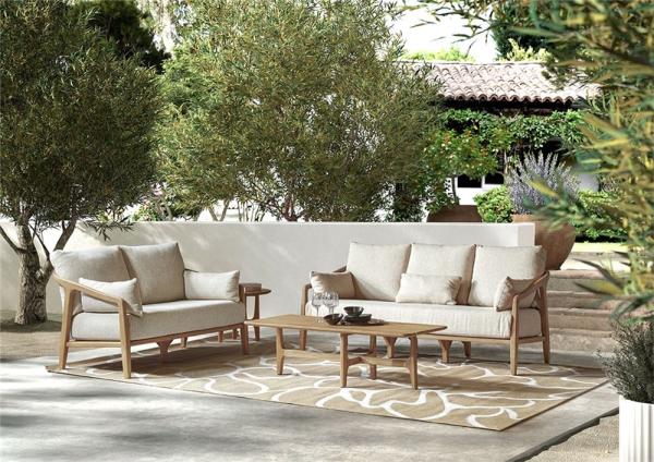 Chaise longue d'extérieur 3 places Anaïs avec coussin - teck naturel ou gris - VDC