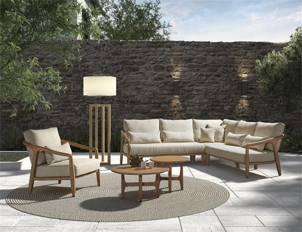 Chaise longue d'extérieur Anaïs avec coussin - teck naturel ou gris - VDC