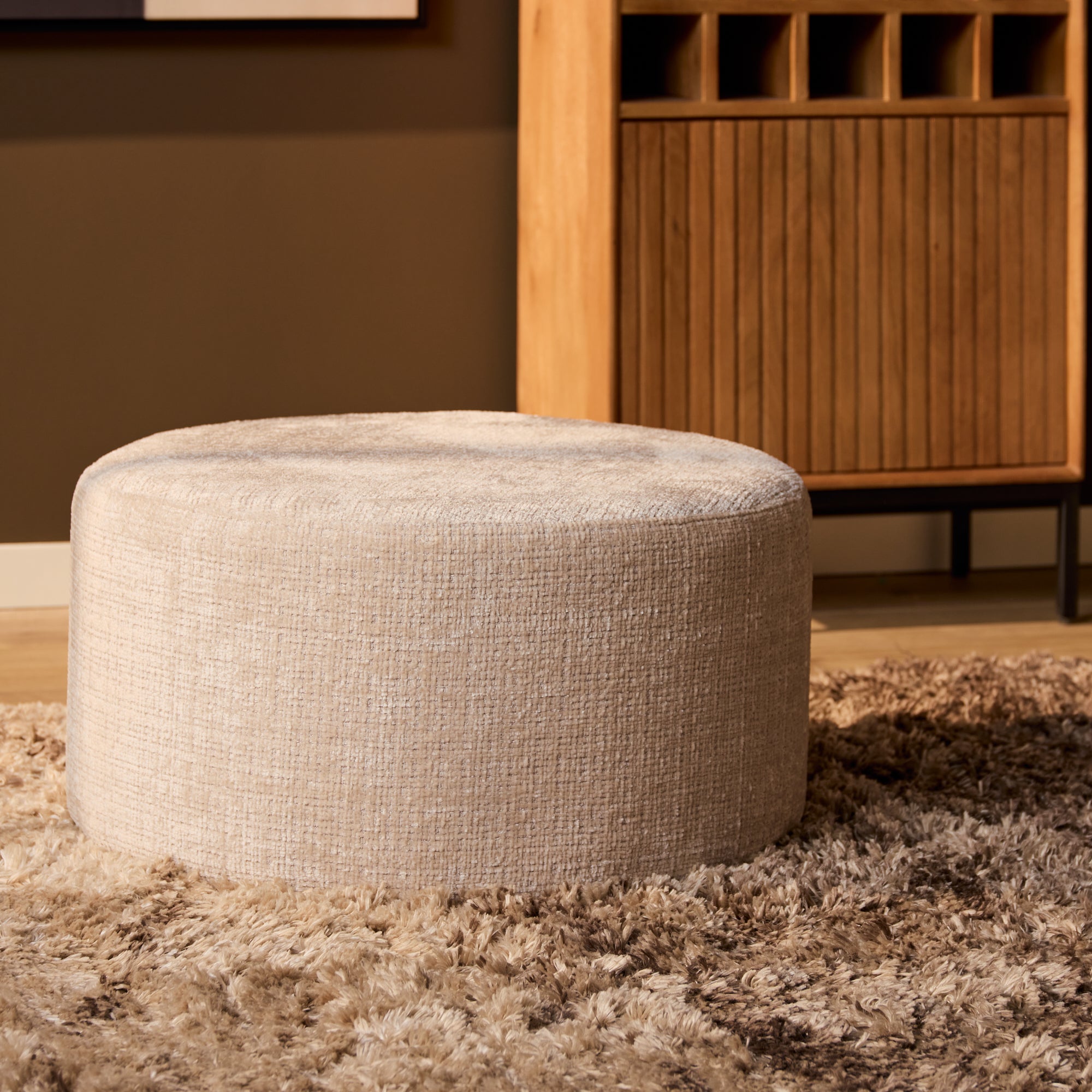 Poef | Rond | 60 cm | Cremona 02 | Beige - STF