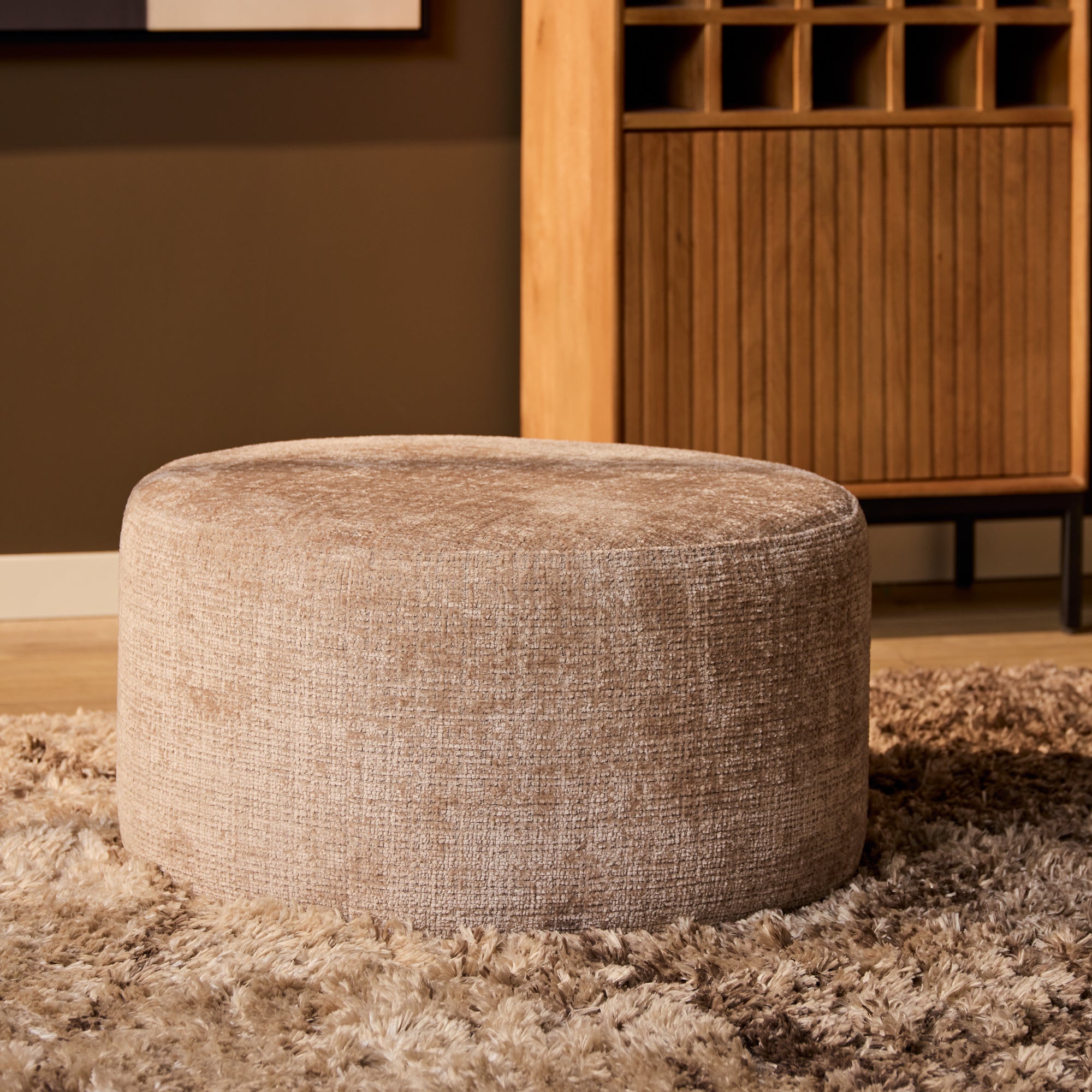 Poef | Rond | 60 cm | Cremona 14 | Taupe - STF