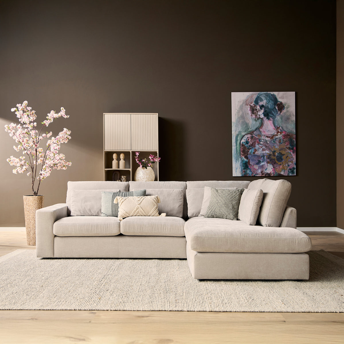 Canapé Jesse | 2,5 places + Pouf droit | Beige - STF