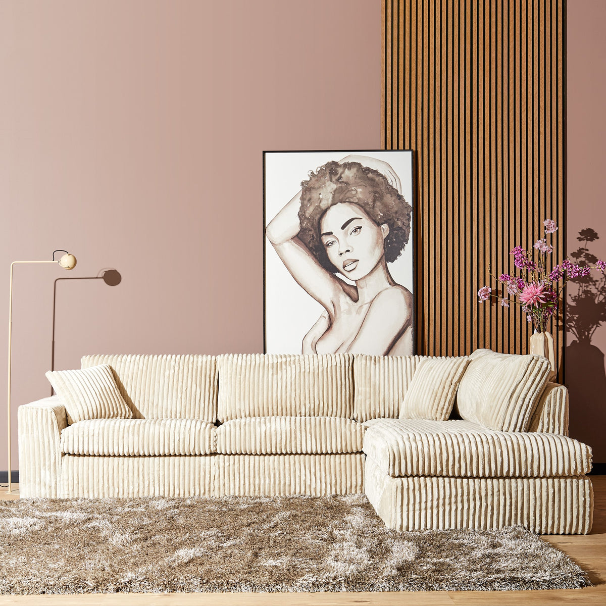 Ensemble de salon Teddy | Canapé 2,5 places + canapé droit | Beige