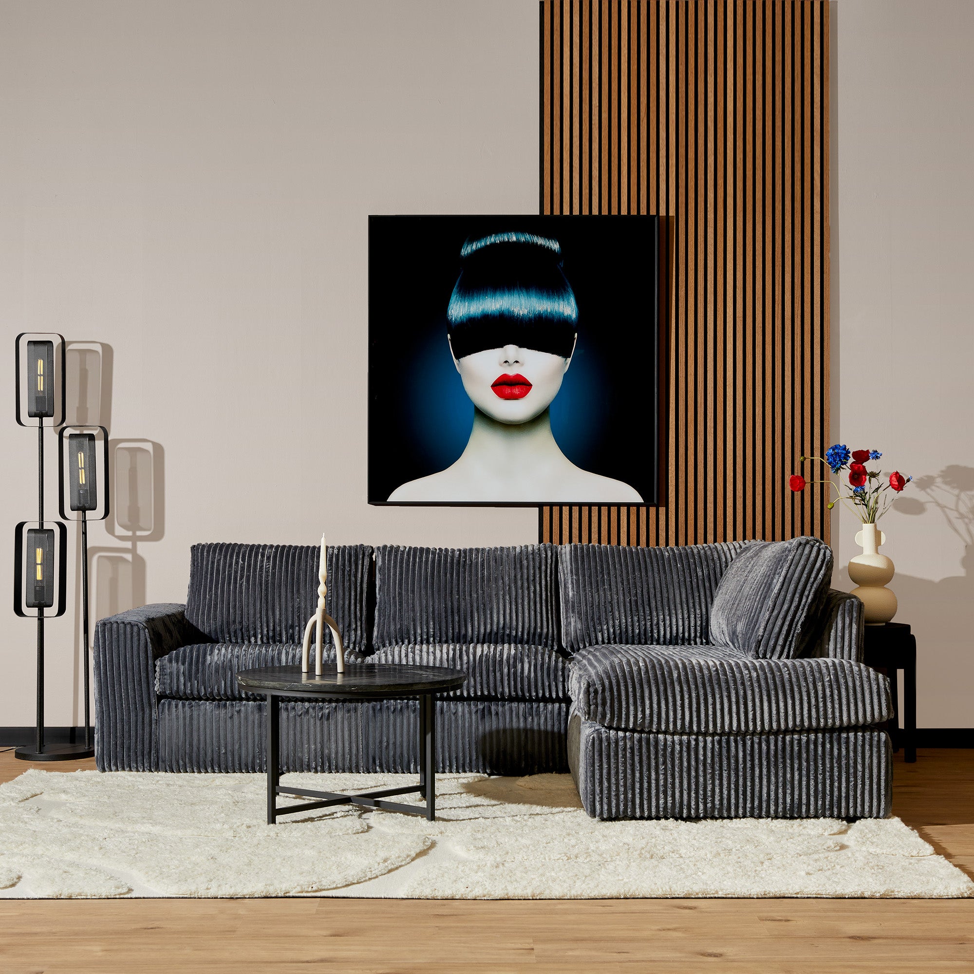 Salonset Teddy | 2,5-zits + sofa rechts | antraciet