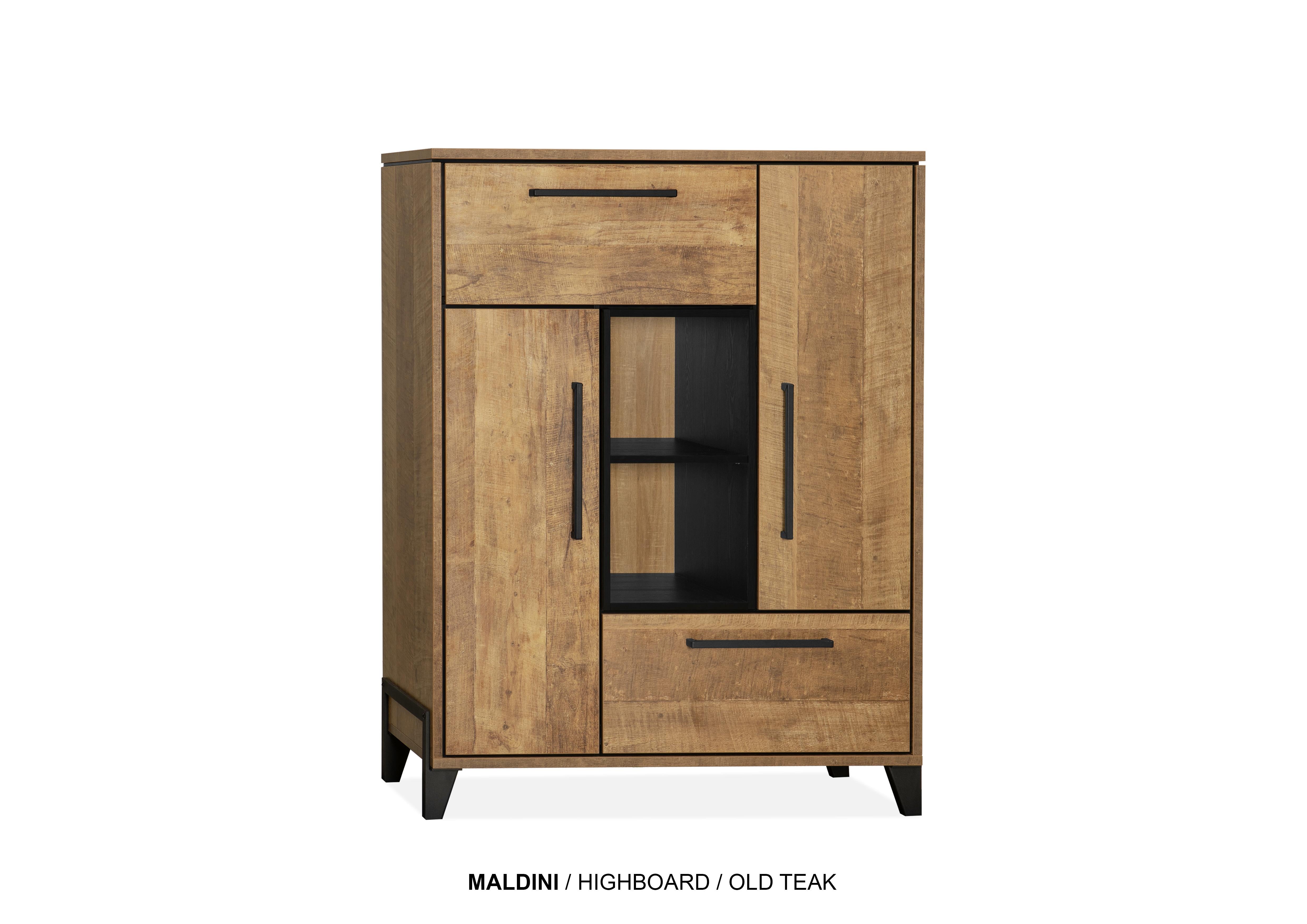 Meuble bar Maldini MX - 2 portes/1 tiroir/1 porte abattante/2 compartiments ouverts