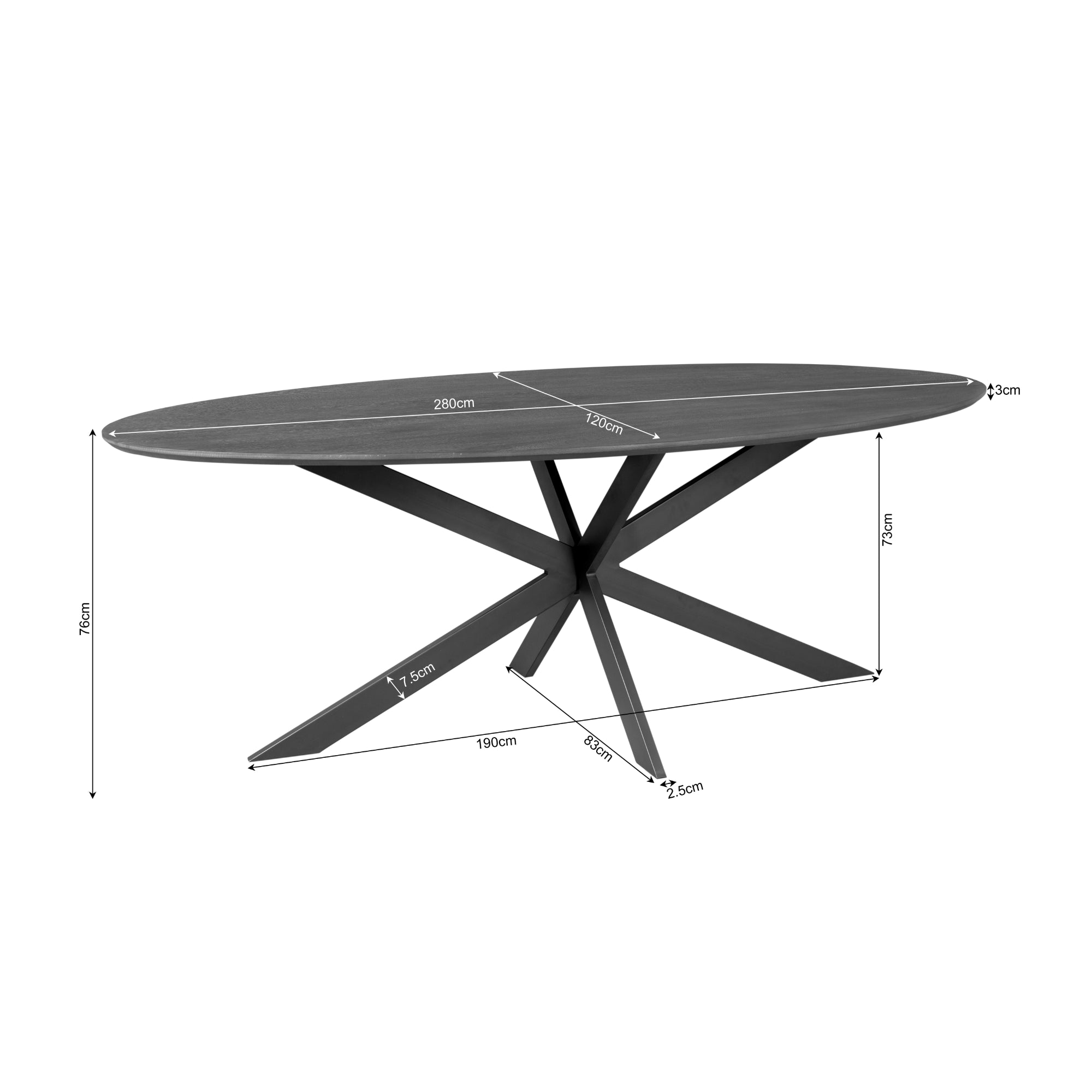 Table de salle à manger en chêne Ferris | Ovale 280 cm | Noir - STF