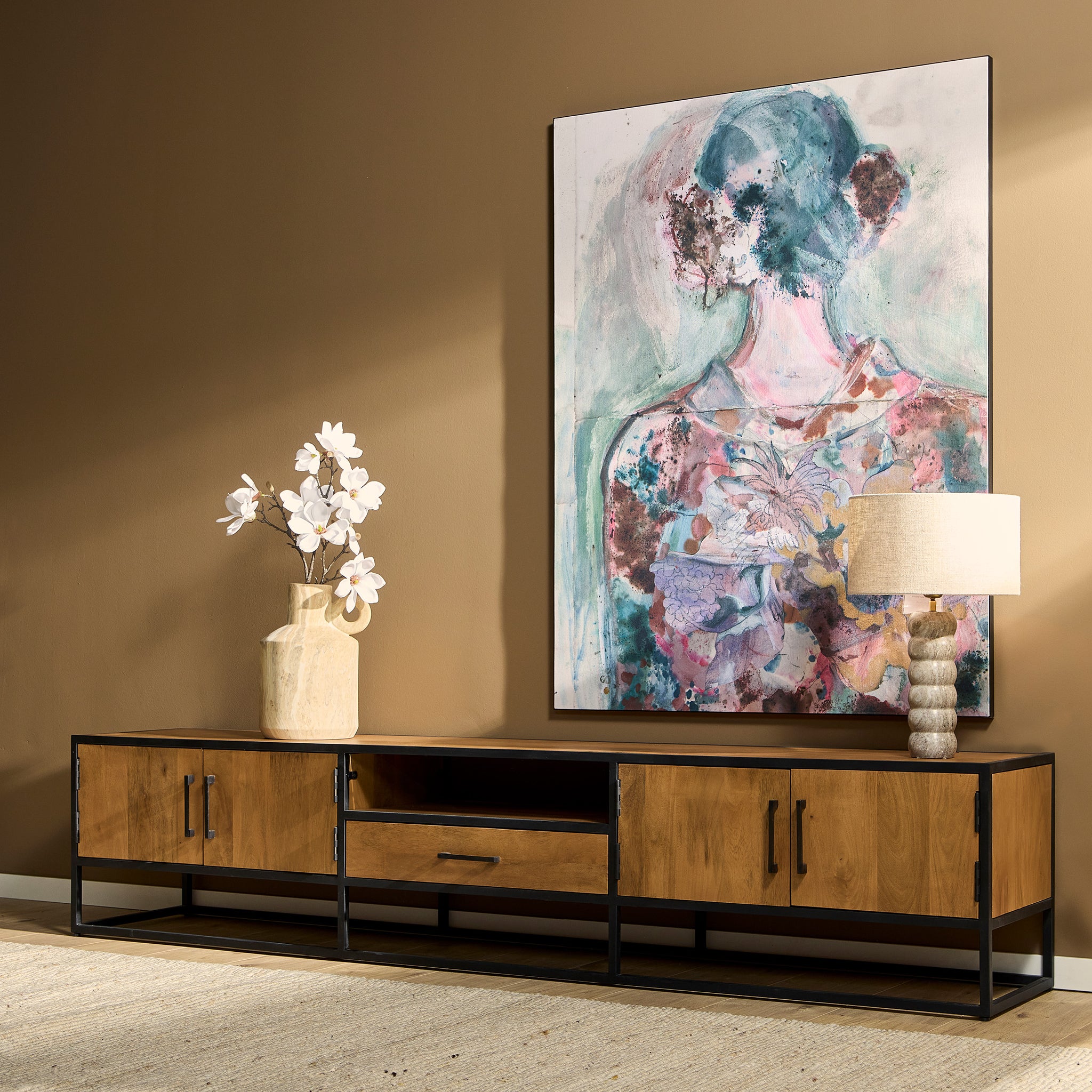 Tv-meubel Denver | Mangohout en staal | 240 cm - STF