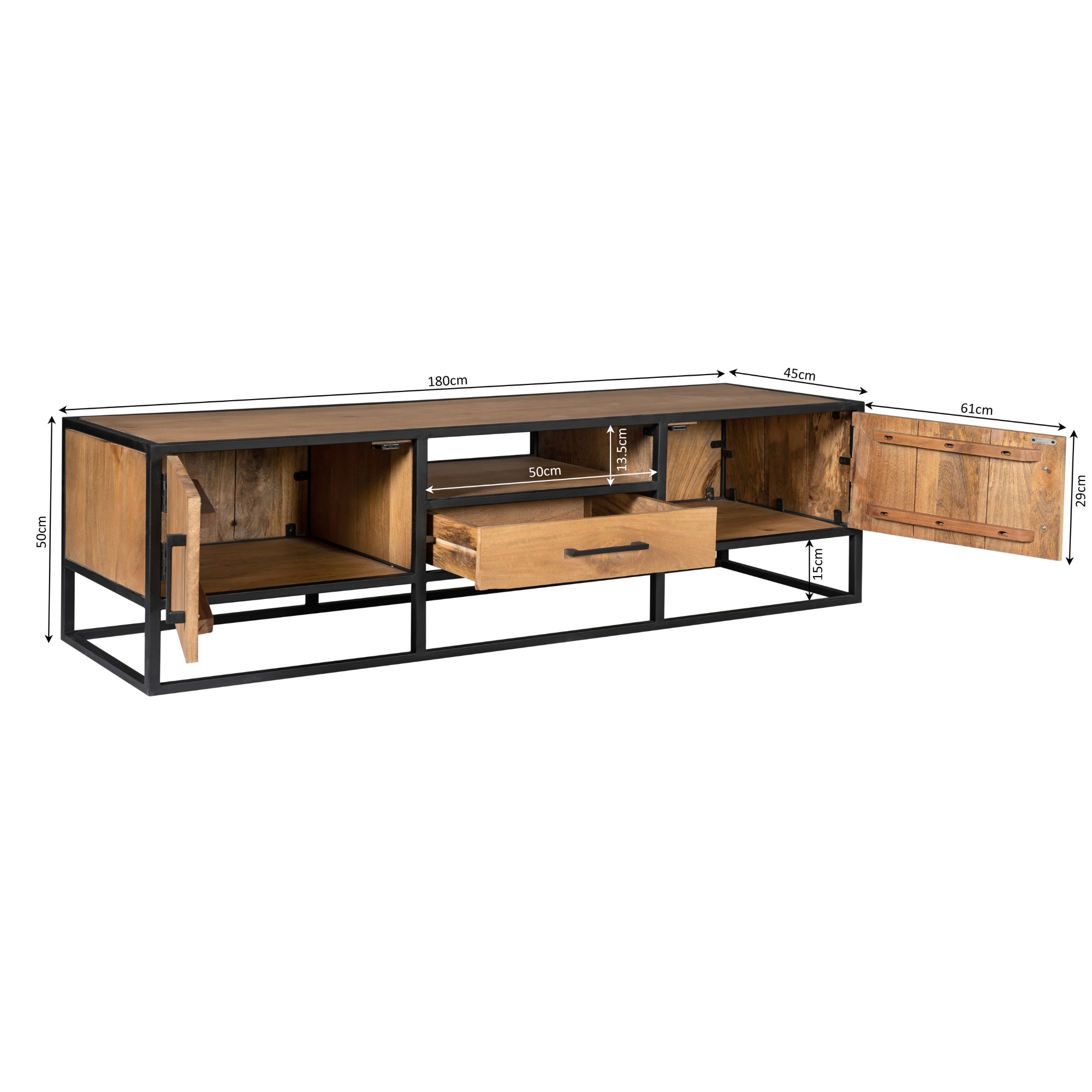 Tv-meubel Denver | Mangohout en staal | 180 cm - STF