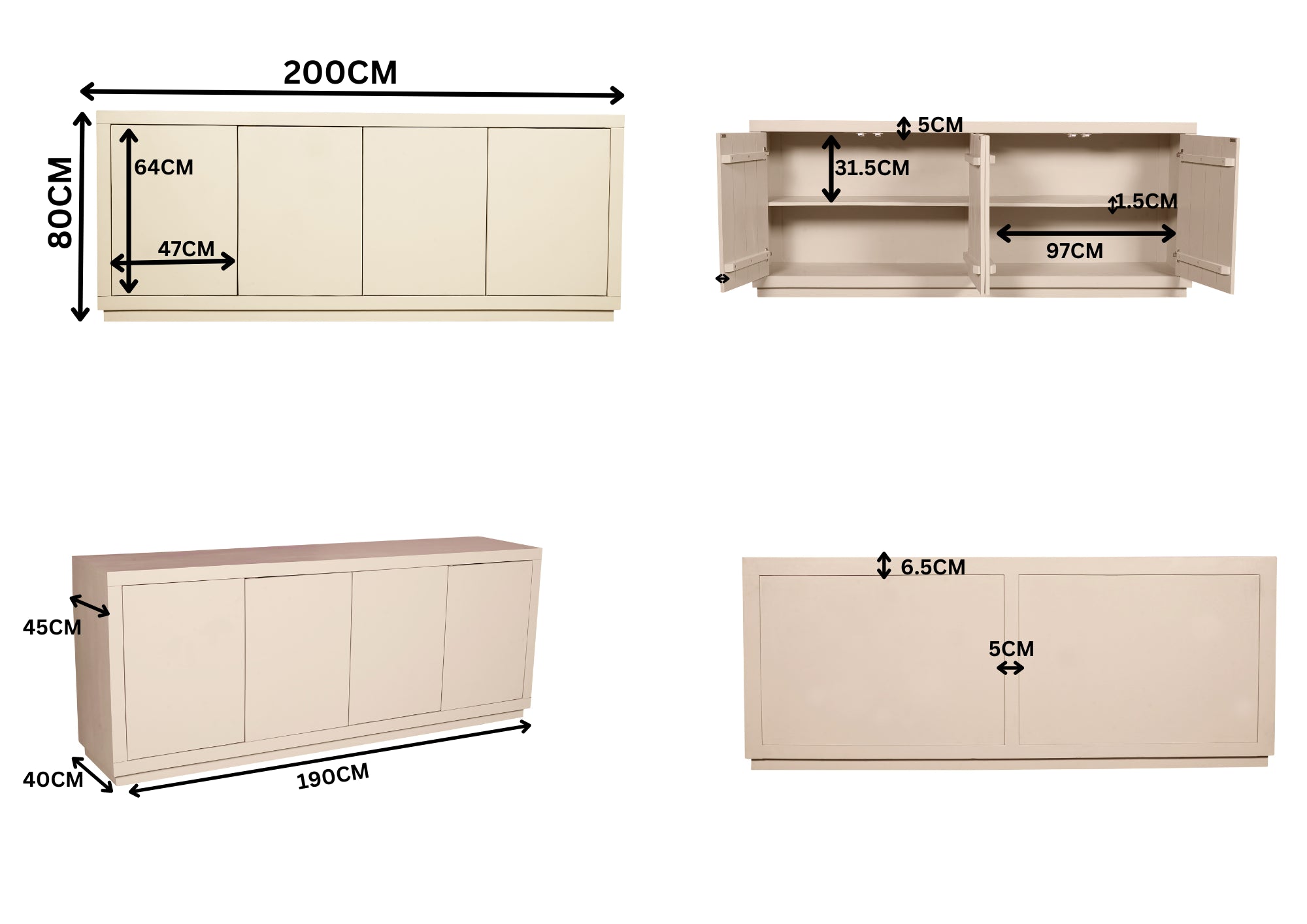 Dressoir Brussel 4 deurs | 200 cm - STF