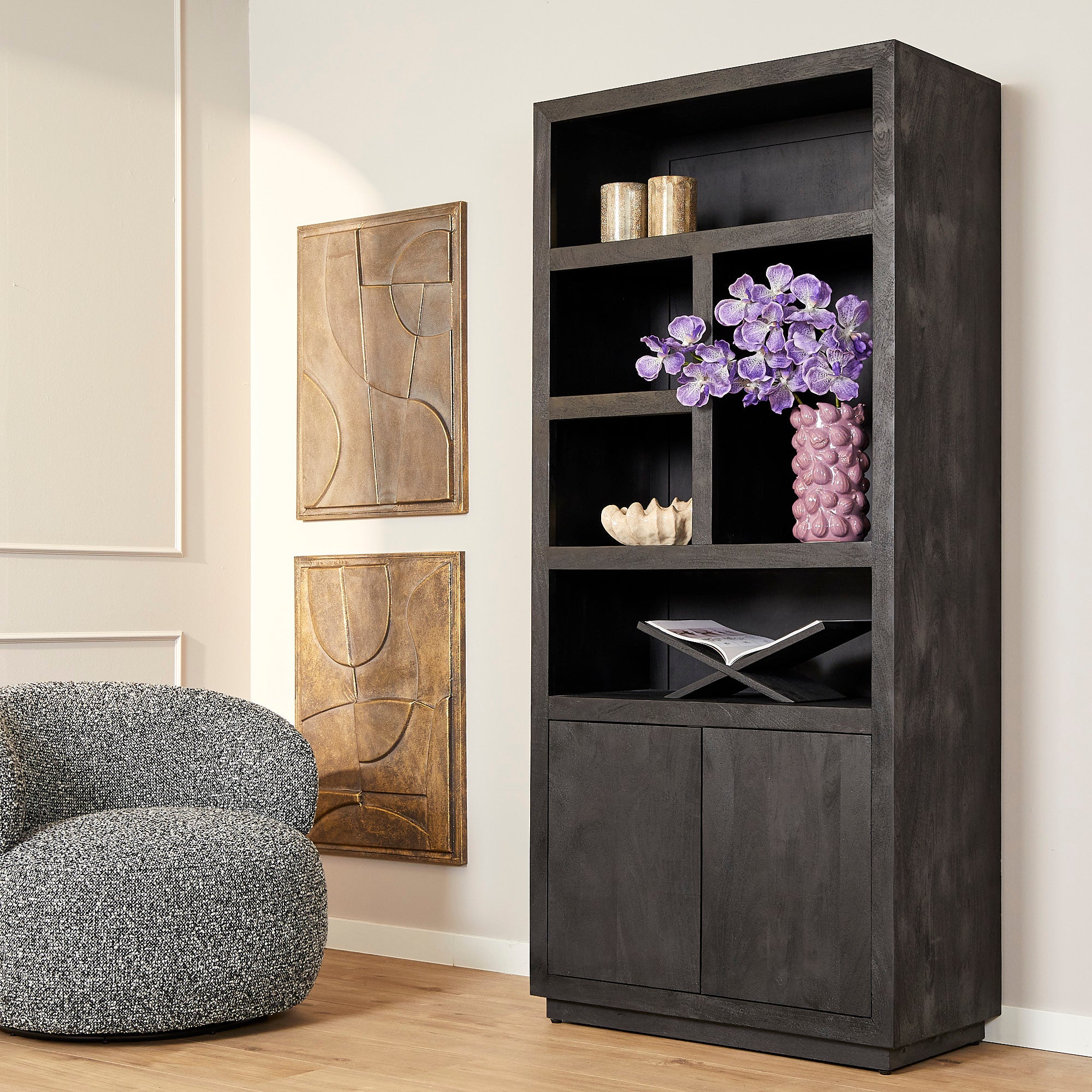 Bergkast Brussel Zwart | 5 vakken - 2 deuren