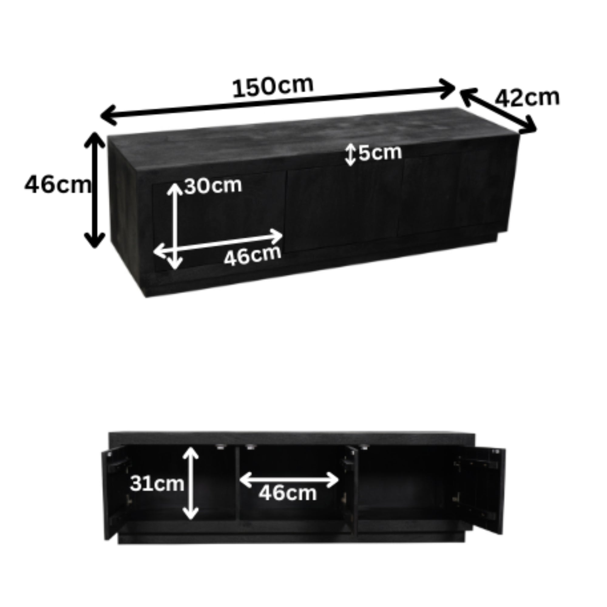 Tv-meubel Brussel Zwart | 150 cm - STF