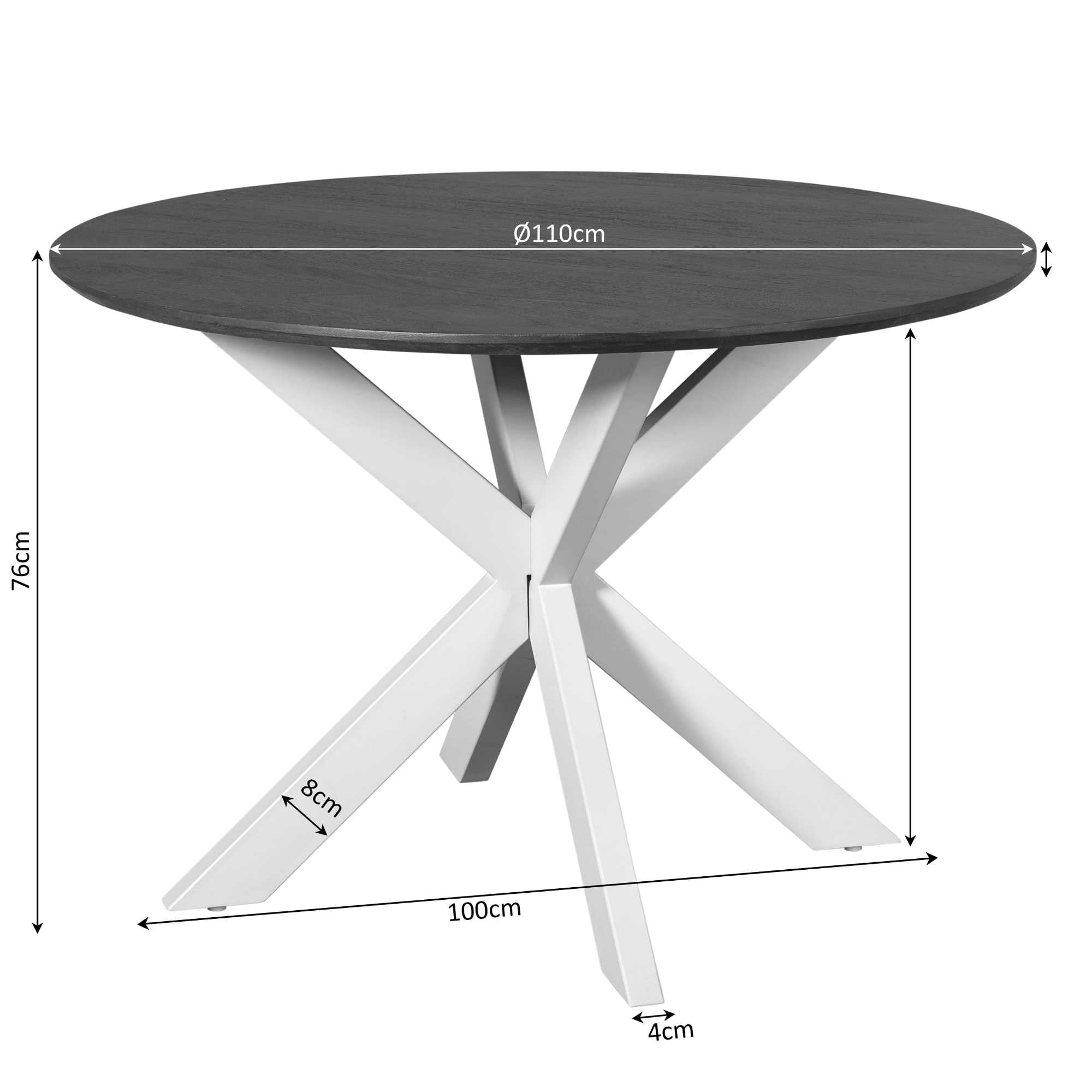 Eettafel Madison Brown | 110 cm | Poot Zwart - STF