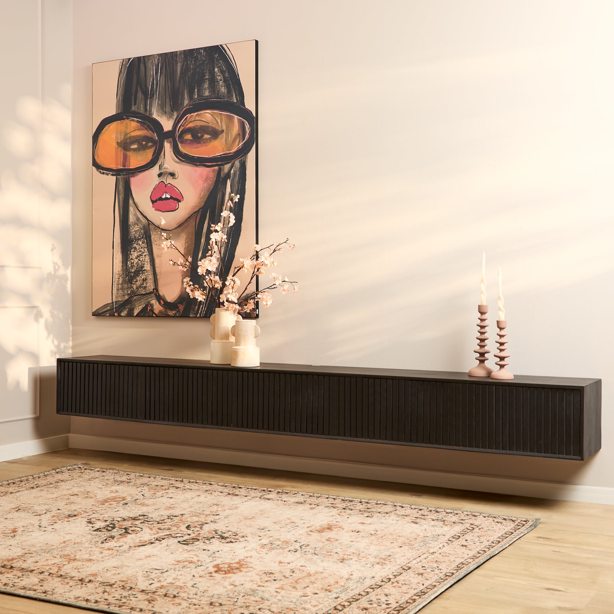 Zwevend tv-meubel Madison Zwart | 280 cm - STF