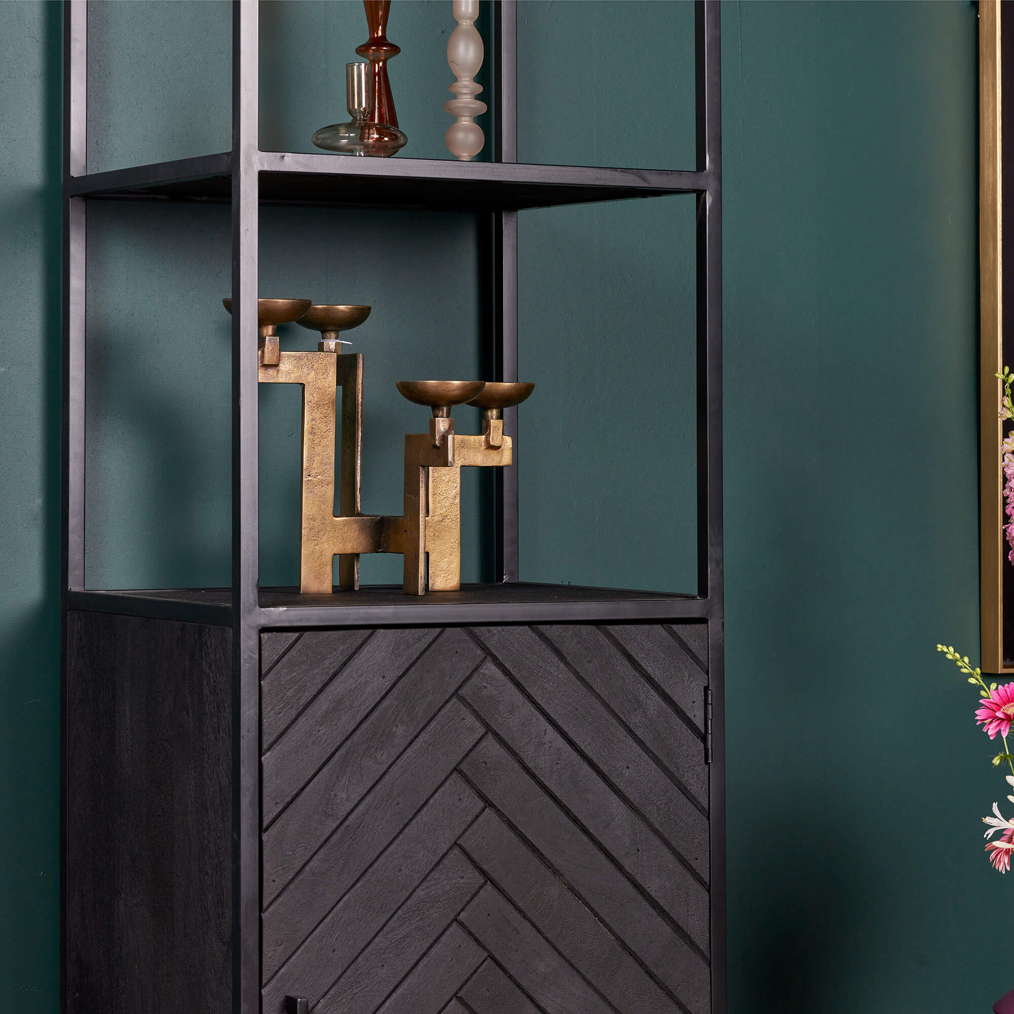 Boekenkast New York | Mangohout en staal | 1 deur - STF