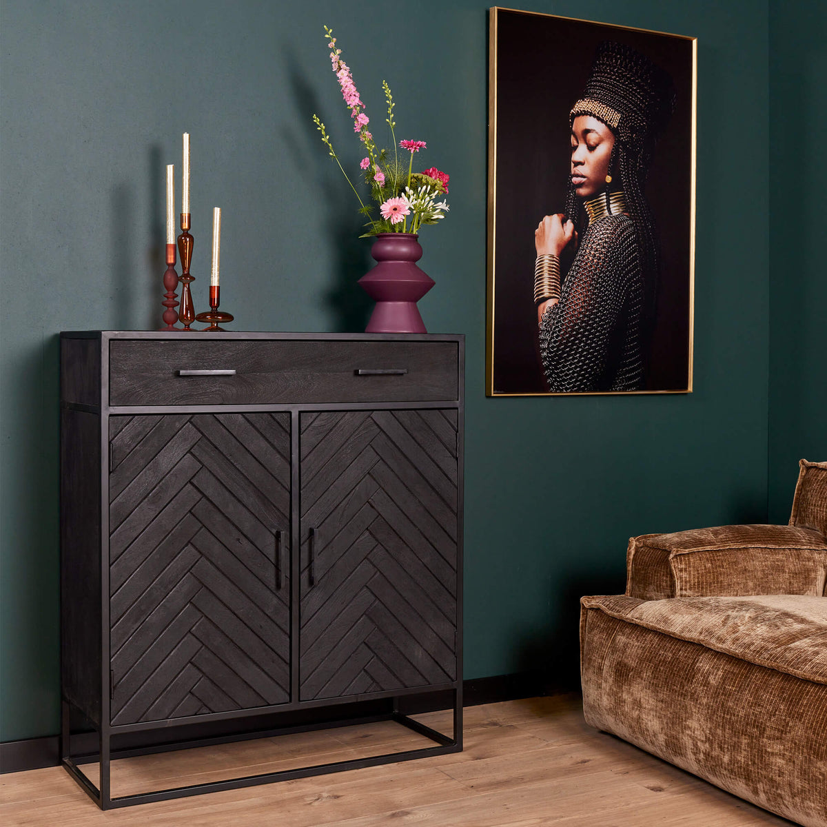 Armoire de rangement New York | Bois de manguier et acier | 100 cm - STF