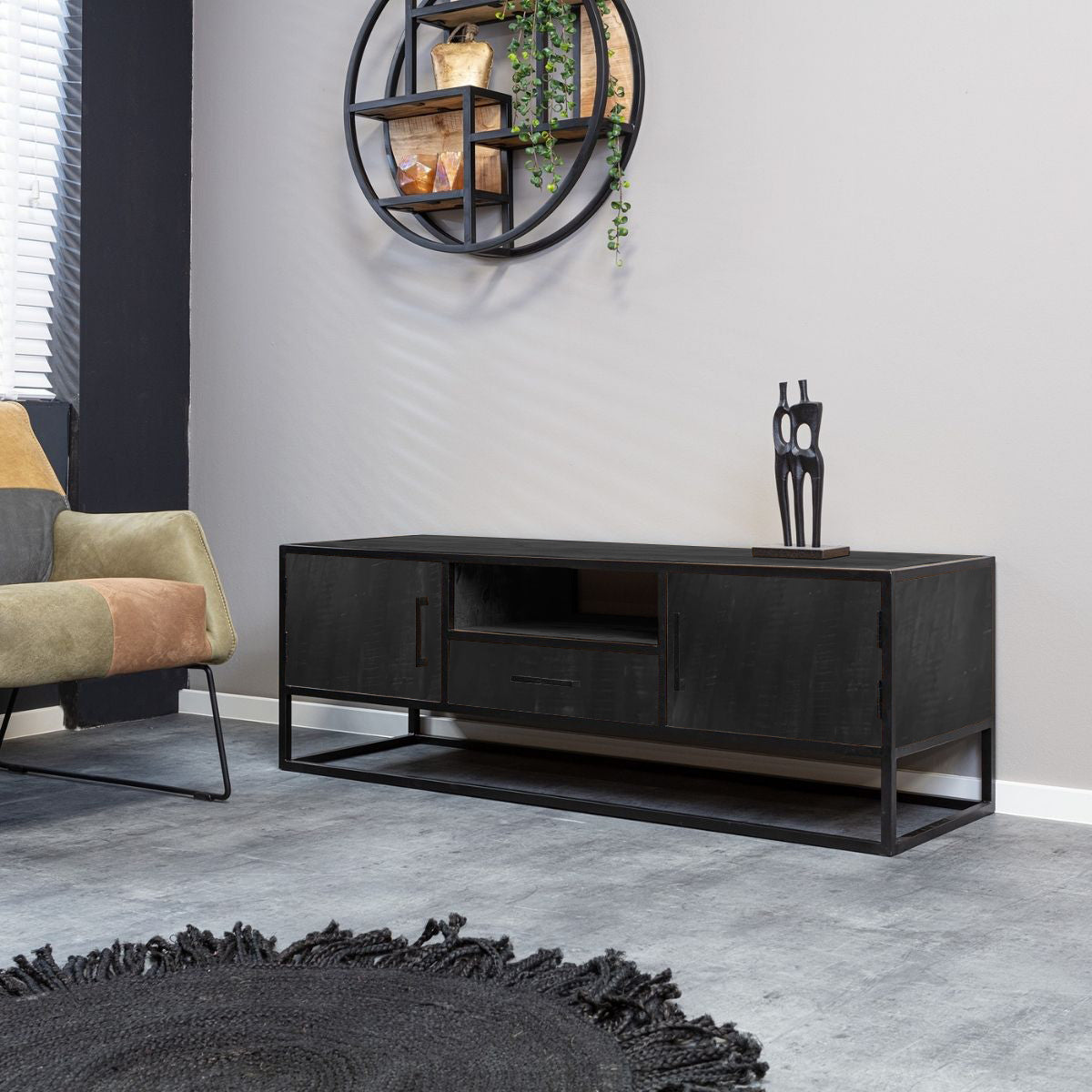 Tv-meubel Denver Zwart 145 cm | Mangohout en staal - STF