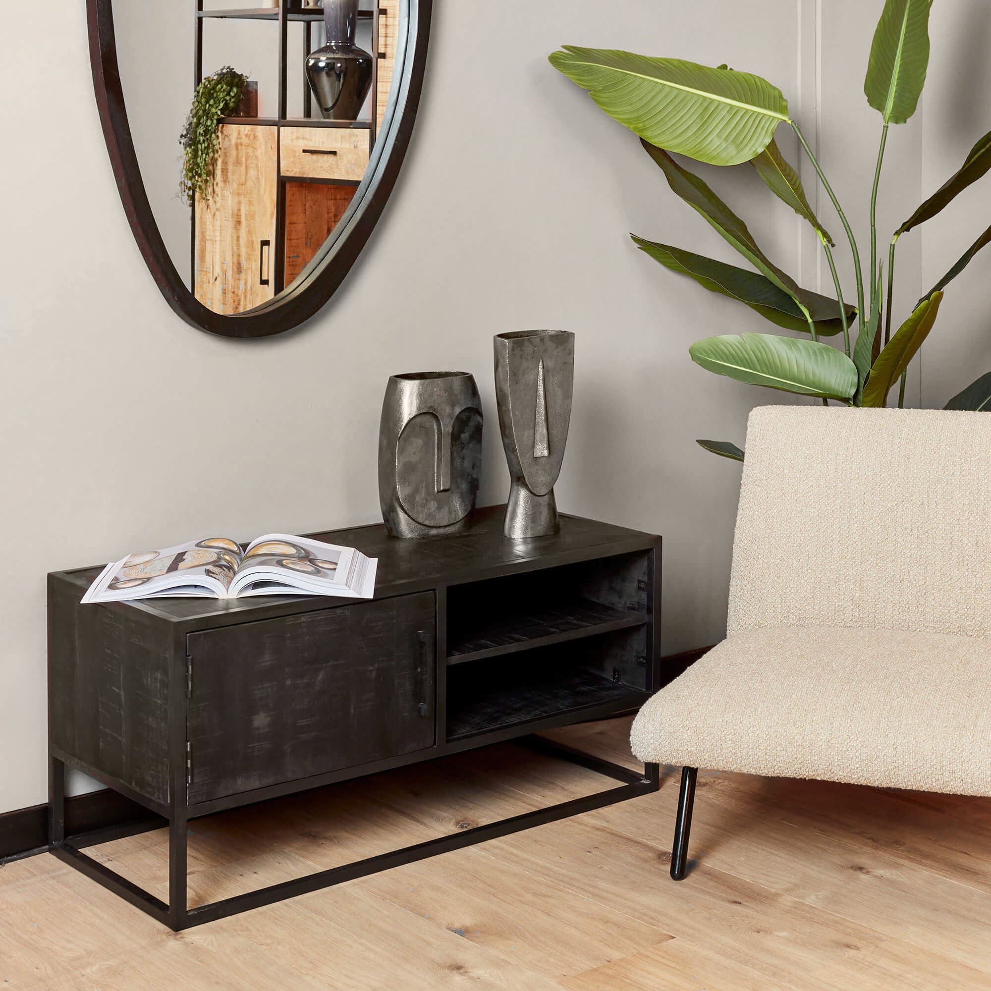 Tv-meubel Denver Zwart 100 cm | Mangohout en staal - STF