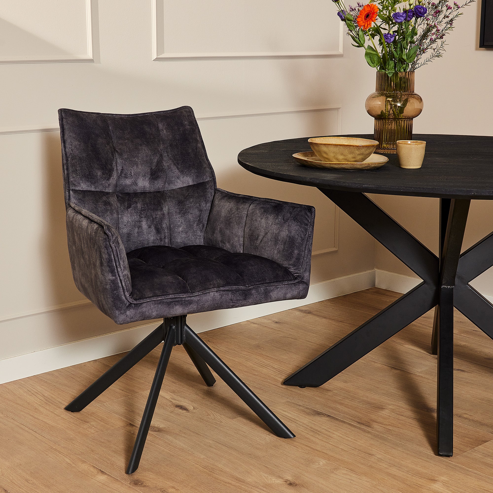 Fauteuil Dani Velours Anthracite - STF
